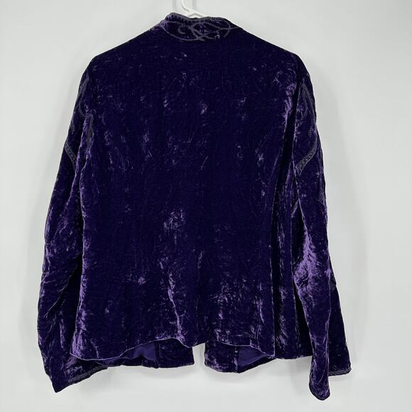 Chico's Jacket Womens Large Purple Velvet Embroidered Open Front Blazer Boho - Picture 9 of 10